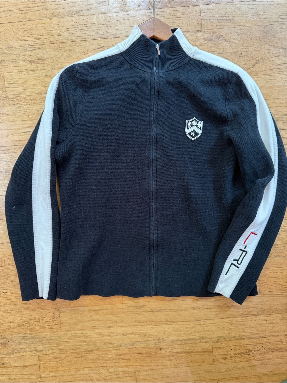 Ralph Lauren Black Zip-Up Sweater with White Stripe